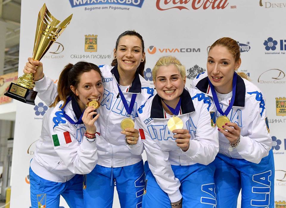 Plovdiv 04.05.2016 European Championship U23  Chiara Mormile, Michela Battiston, Martina Criscio e Sofia Ciaraglia (foto Bizzi per Federscherma)