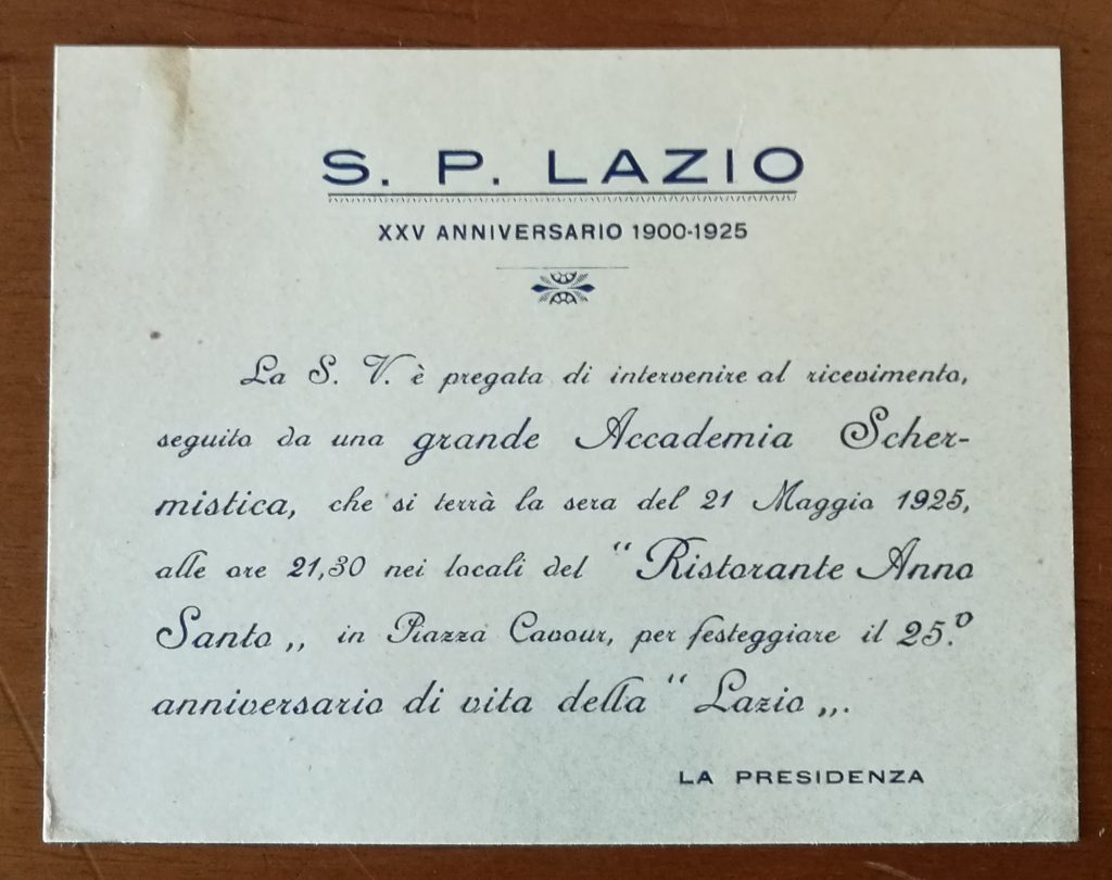 Invito per il 25° anniversario della Lazio